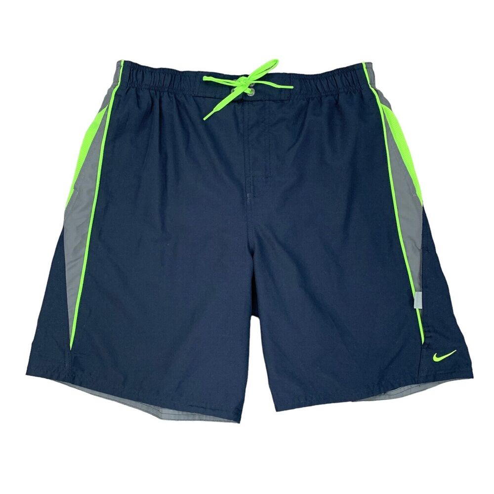 Nike Shorts Mens L Large Navy Colorblock Swimming Water Beach Swim Lined Trunks